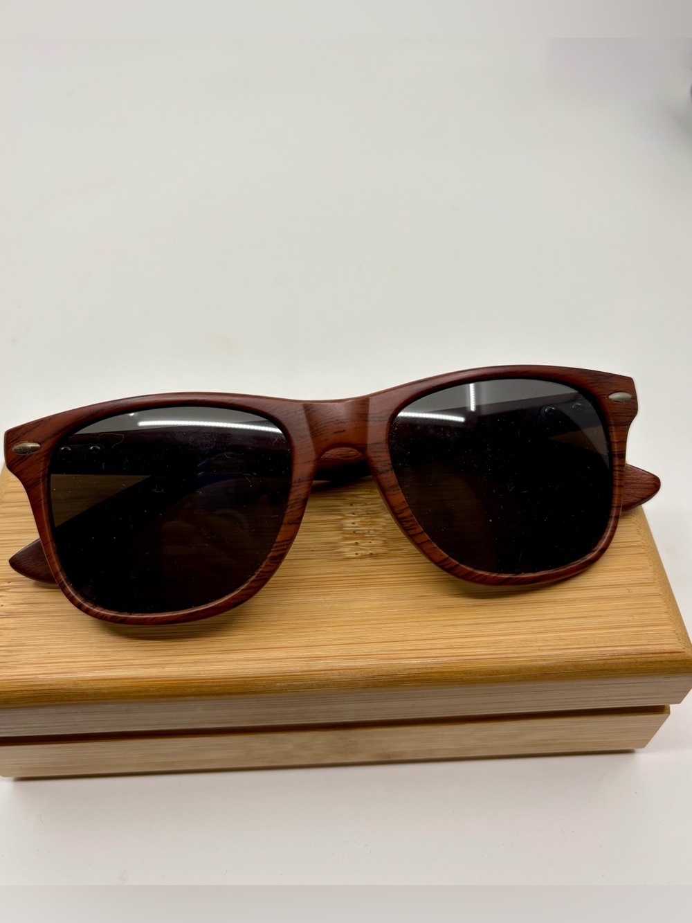 Environmental Wood Frame Sunglasses, Dark Lenses, 5.75”, wooden box included - Picture 2 of 7